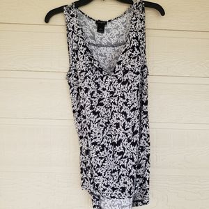 Ann Taylor Tank Top Woman Floral Shirt Medium blue white Scoop neck Blouse Top